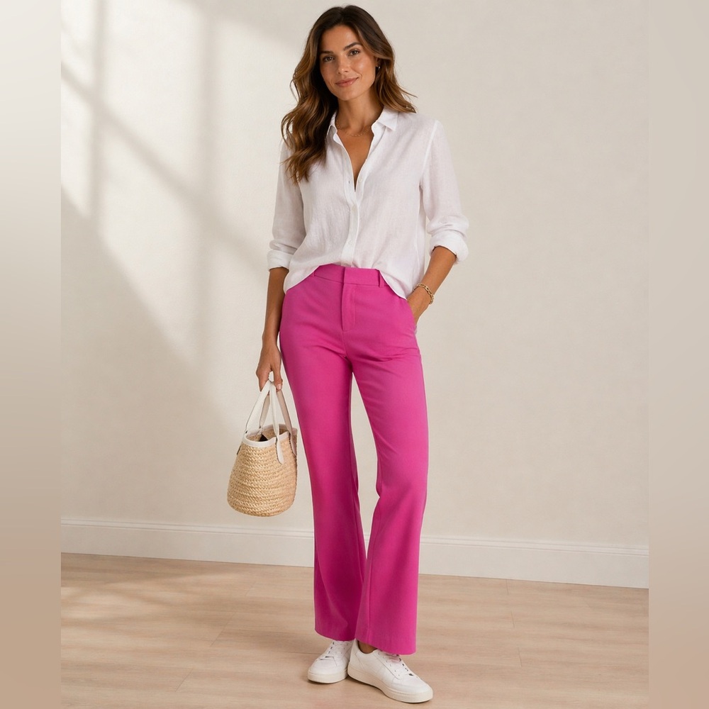 Banana Republic Logan Fit Straight-Leg Trousers - Hot Pink | Size 8